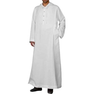 YAOHUOLE Masculin Abaya Robe Djellaba Homme Grande Taille Robe Arabe pour Kaftan Abaya Homme Blanc 3XL - Publicité