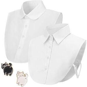 Omlalayi 2 PCS Faux Col Femme,Faux Col Chemise Femme,Col Amovible Femme,Une Taille s'adapte Le Plus Souvent,Convient Aux Hommes et Aux Femmes,Blanc,Col Carré+Col Rond,avec Une Paire de Broches Chat - Publicité