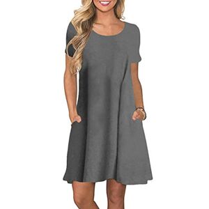 YMING Femme Tunique Courte Manches Robe Col Rond Chemise Mini Robe Gris 3XL - Publicité