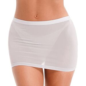 IEFIEL Femme Mini Jupe Moulante Transparent Tres Sexy Jupe Coute Hanche Push Up Disco Clubbing Micro Mini Skirt Sheer Hip Skirt Bodycon Ultrashort Skirt Clubwear ZA-Blanc S - Publicité