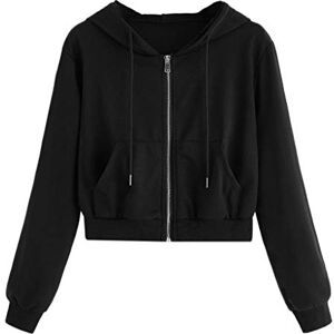 JJPAR Sweat a Capuche Femme Court Sexy Chic Sweatshirts Femmes Manches Longues Zippé Slim Décontracté Veste Léger Respirant Pas Cher Couleur Unie Haut Printemps Eté Noir XL - Publicité