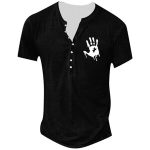 RUMAOZIA T-shirts pour homme Imprimé vintage Manches courtes Col en V Avec boutons Coupe droite Streetwear pour homme Été Basique Chemisier de sport T-shirt de course T-shirt à manches - Publicité