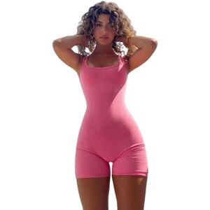 Rongseng Combinaison Courte sans Manches pour Femme Combishort Moulante Sport Sexy Col Carré Une Pièce Jumpsuit Débardeur d'Été Décontracté Stretch Barboteuses pour Entraînement Yoga Fitness Gym Club - Publicité