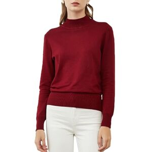 Woolicity Pull à col roulé en tricot à manches longues pour femme, bordeaux, XL - Publicité