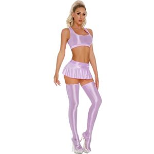 Choomomo Justaucorps de Danse Pole Jazz Moderne Femme Body Sans Manches & Paire de Stockings Extensible Siamois Costume Performance Clubwear Violet clair D M - Publicité