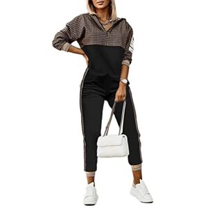 Onsoyours Survêtement Femme Ensembles 2 Pièces Sportswear Casual Imprimé Rétro Classique de Sport pour Jogging Manches Longues Pullover Sweatshirt à Capuche et Pantalon A Noir M - Publicité