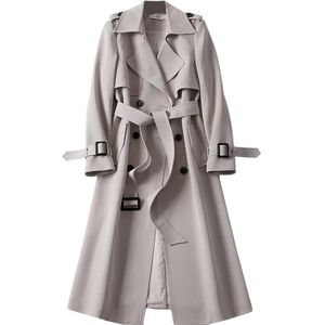 Saklifuo Trench long pour femme Coupe ajustée Avec bouton de ceinture, crème, L - Publicité