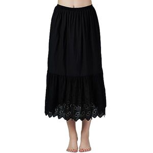 BEAUTELICATE Femme Jupon en Pur Coton avec Dentelle sous Jupe sous Robe Fond De Jupe Léger Frais Antistatique A-Ligne De Fille Été (Anglaise Lace Noir 70cm, M, 32'') - Publicité