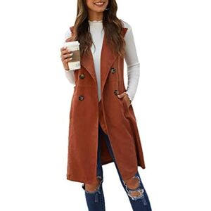 Onsoyours Gilet Long Sans Manches pour Femme Élégant Cardigan Veste de Couleur Unie Manteau Long Veste à Double Boutonnage A Orange L - Publicité