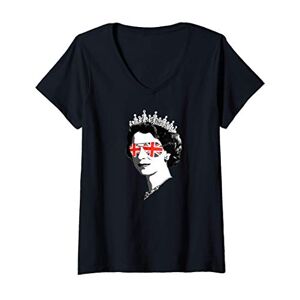 YAS QUEEN Elizabeth II England British Memes Femme Reine Elizabeth II Lunettes de soleil Britannique Meme T-Shirt avec Col en V - Publicité
