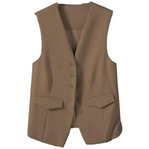 CuLtP Gilet sans Manches pour Femme, Gilet Habillé À Col en V Court, Gilet De Costume Formel Occasionnel, Haut Court D'Été, Manteau De Gilet De Bureau De Travail Boutonné Slim Élégant,Kaki,3X - Publicité