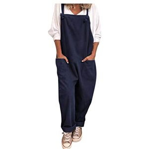 Blingko Combinaison Femme Ete Fluide Chic Grande Taille Salopette Décontractée Ample Combinaison Ete sans Manche Jumpsuits avec Poches Romper Couleur Unie Chic Lin Coton Jumpsuit Rompers - Publicité