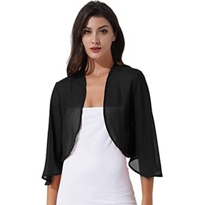 iiniim Femme Boléro de Mariage Soirée en Mousseline de Soie Blouse Manches 3/4 Chemise de Plage Vacances Cardigan Anti-UV Gilet Court Élégant Top S-XL Noir S - Publicité