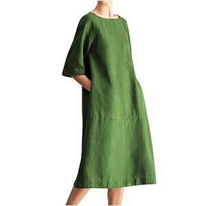 Allence 2023 Robe Femme Mode Robe sans Manches en Coton et Lin pour Femmes, Robes d'été à col Rond de Couleur Unie, Robe d'été Ample et Confortable pour la Plage - Publicité
