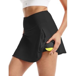 FitsT4 Sports Jupe-short de tennis et de golf pour femme de 40,6 cm, 4 poches, UPF50+, taille haute, athlétique, décontractée, entraînement et course à pied, noir, Taille S - Publicité