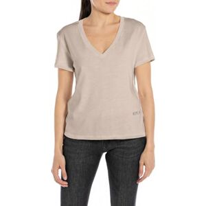 Replay T-Shirt en Coton à Manches Courtes pour Femmes , Beige (Beige Clair 893), S - Publicité