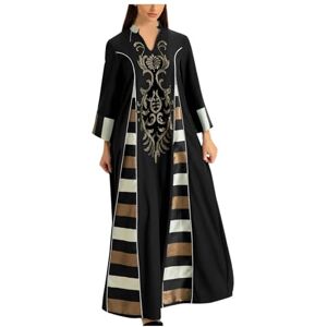 JUANMAO Abaya Femme Col V Musulmane Dubai, Ethnique Djellaba Femme Brillantes Robe Arabe VêTements Musulmanes Caftan Marocain Solide Chic Robe de prière Islamique à Manches Longues Robe Swing Femme - Publicité