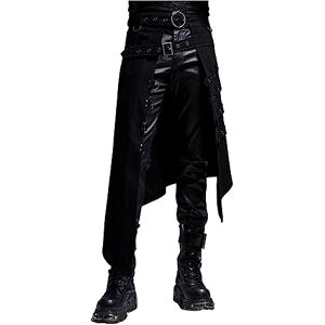 NHNKB Pantalon gothique pour homme Pantalon d'Halloween en cuir Noir Pantalon médiéval pour homme Tendance Rock Punk Gothique Asymétrique Punk Demi-robe Pantalon cargo long pour homme, - Publicité