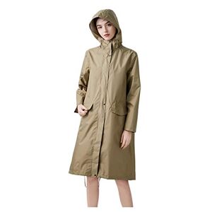 Freesmily Manteau de pluie long élégant pour femme avec veste imperméable à capuche, café, L - Publicité