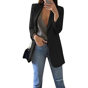 EFOFEI Femme Costume Simple De Couleur Pure Formel Chemisier À Tailleur Longue Veste De Costume Mi-Longue Cardigan Blouson De Mode Chic Noir 3XL - Publicité