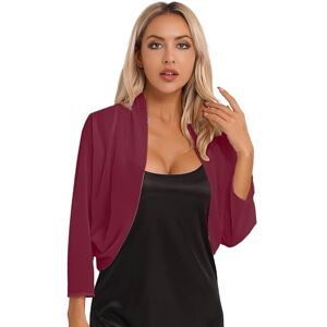 Runhomal Femme Cardigan Court Manches Longues Transparent Elégant Boléro Gilet Mariage Soirée Cérémonie Veste Ouverte Femme S-3XL E Bourgogne XXL - Publicité