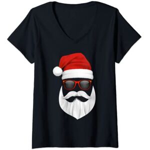 Santa Claus Funny Design Shop Femme Père Noël avec des lunettes de soleil Funny Christmas Design T-Shirt avec Col en V - Publicité