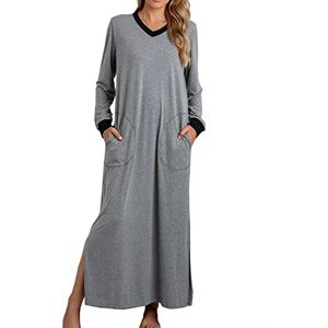 Générique 224 Chemise de Nuit Femme Coton Longue Chemise Nuit Femme Grande Taille Couleur Unie Confortable Leger Respirant Ete Col V Manches Longues Robe de Nuit Femme avec Poches Latérales Vêtement de Nuit - Publicité