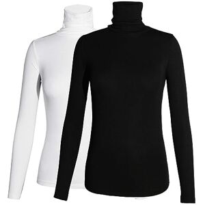 STARBILD Femme à Manches Longues Pull Col Roulé Basique Top Col Montant Hauts 2pcs ,M,2pcs Noir&Blanc - Publicité