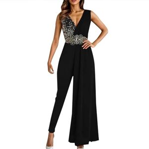 DAaomi Combinaison Femme Chic Mariage Grande Taille Combinaison Bustier à Plumes sans Manches Sexy Bodysuit Combishort Longue Soiree Rompers Jumpsuit Playsuit Ceinturée à Taille Haute Playsuit - Publicité