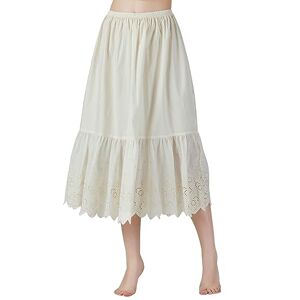 BEAUTELICATE Femme Jupon en Pur Coton avec Dentelle sous Jupe sous Robe Fond De Jupe Léger Frais Antistatique A-Ligne De Fille Été (Anglaise Lace Crème 80cm, S, 32'') - Publicité