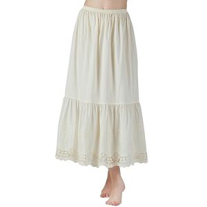 BEAUTELICATE Femme Jupon en Pur Coton avec Dentelle sous Jupe sous Robe Fond De Jupe Léger Frais Antistatique A-Ligne De Fille Été (Alencon Lace Crème 85cm, XL, 33'') - Publicité