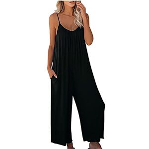 HAOLEI Combinaison Femmes D'éTé Col Carré Sans Manches Jumpsuit Grande Taille PlisséE Salopette Avec Poches Couleur Unie Playsuit Pantalon - Publicité