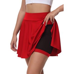 tanzdunsje Jupe Basique pour Femmes et Filles, Jupe Noire, Mini Jupe Patineuse avec Pantalon, Jupe de Tennis Polyvalente Extensible et informelle pour Femmes(XL,Rouge) - Publicité