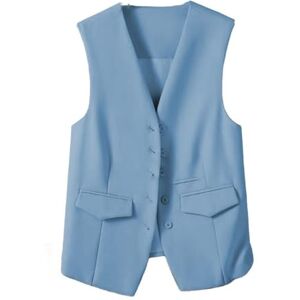 CuLtP Gilet sans Manches pour Femme, Gilet Habillé À Col en V Court, Gilet De Costume Formel Occasionnel, Haut Court D'Été, Manteau De Gilet De Bureau De Travail Boutonné Slim Élégant,Bleu,3X - Publicité