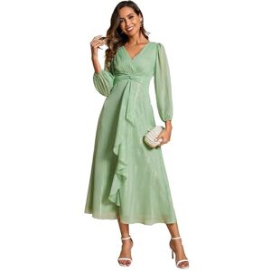 Ever-Pretty Robe de Cocktail Femme Manches Longues Fluide Col V Brillante A Line Moulante Vert d'Été 48 - Publicité