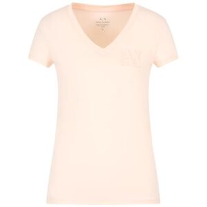 Armani Exchange T- Shirt Essential col en V en Coton avec Logo, Lever de Soleil, M Femme - Publicité