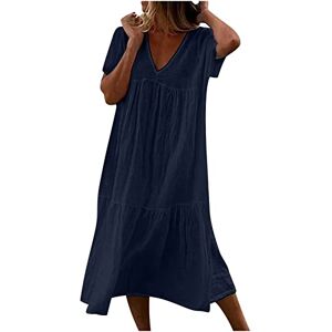 Allence 2023 Robe Femme Mode Robe sans Manches en Coton et Lin pour Femmes, Robes d'été à col Rond de Couleur Unie, Robe d'été Ample et Confortable pour la Plage - Publicité