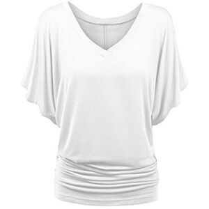 BIBOKAOKE Tunique Femme Longue Grande Taille T-Shirt Col en V Manches Chauve-Souris Blouse Couleur Unie Tee Shirt De Sport Décontracté Lâche Hauts Doux Confortables Chemisier Tunique Top - Publicité