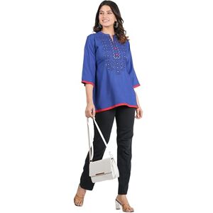 SHANDAR Tunique Boho Kurti Chemisier Desi Brodé pour Femme (FR/ES, Alpha/Lettres, M, Taille Normale, Taille Normale, Bleu) - Publicité