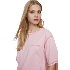 Trendyol T- Shirt tricoté en Vrac Rose à Carreaux imprimés, Femme - Publicité