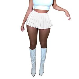 Shffuw Jupe Ecossaise Femme Mini Jupe plissée pour Femme Sexy Club High Elastic Tennis Skating Jupe A Line Skirt Jupe Longue Noire Jupe Jean Jupe Blanche (White, M) - Publicité