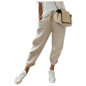 JUANMAO Pantalon Lin Femme Chic Et Elegant, Pantalon Femme Taille Elastique Décontracté Pantalon De Plage Avec Poches Pantacourt Lin Femme Fluide Taille Haute Trousers Femme Large Été Pants Léger Baggy - Publicité