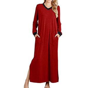 Générique 224 Chemise de Nuit Femme Coton Longue Chemise Nuit Femme Grande Taille Couleur Unie Confortable Leger Respirant Ete Col V Manches Longues Robe de Nuit Femme avec Poches Latérales Vêtement de Nuit - Publicité