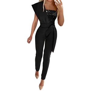 DAaomi Combinaison Femme Chic Mariage Grande Taille Combinaison Bustier à Plumes sans Manches Sexy Bodysuit Combishort Longue Soiree Rompers Jumpsuit Playsuit Ceinturée à Taille Haute Playsuit - Publicité