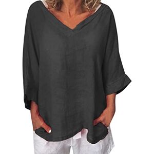 HAOLEI Femmes Blouses Coton Lin Col en V Chemise Chic Simple Haut Manche Longue Tunique D'éTé Imprimé T-Shirt Tops Grande Taille Ample Chemise Hauts - Publicité