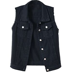 WSLCN Gilet en Jean Femme Denim Veste sans Manche Déchiré Boutonné Noir 3XL - Publicité