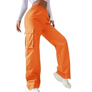 Générique Pantalon cargo taille haute pour femme Coupe ample Coupe large Avec poches Style décontracté, Orange, M - Publicité