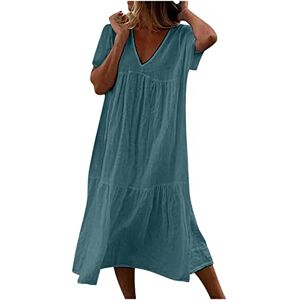 Allence 2023 Robe Femme Mode Robe sans Manches en Coton et Lin pour Femmes, Robes d'été à col Rond de Couleur Unie, Robe d'été Ample et Confortable pour la Plage - Publicité