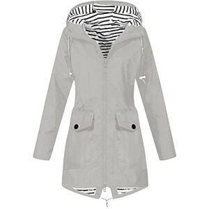 AZISEN Veste de Pluie, Coupe-Vent Trench Coat Famme Polyester été Basic Blouson à Capuche Comfy Poitrine Uni Tuniqu Blouson Women Manches longues Chaude De Fetes Gris M - Publicité