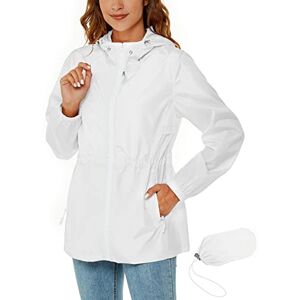 Rapbin Imperméable pour femmes, veste de pluie légère et pliable, avec capuche et poche, style trench-coat, blanc, L - Publicité